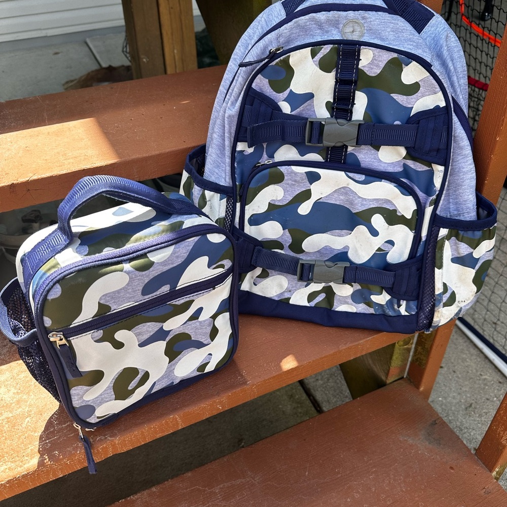 Mackenzie Pottery Barn Kids Glow Camo Backpack and Lunchbox Set - Blue/Green